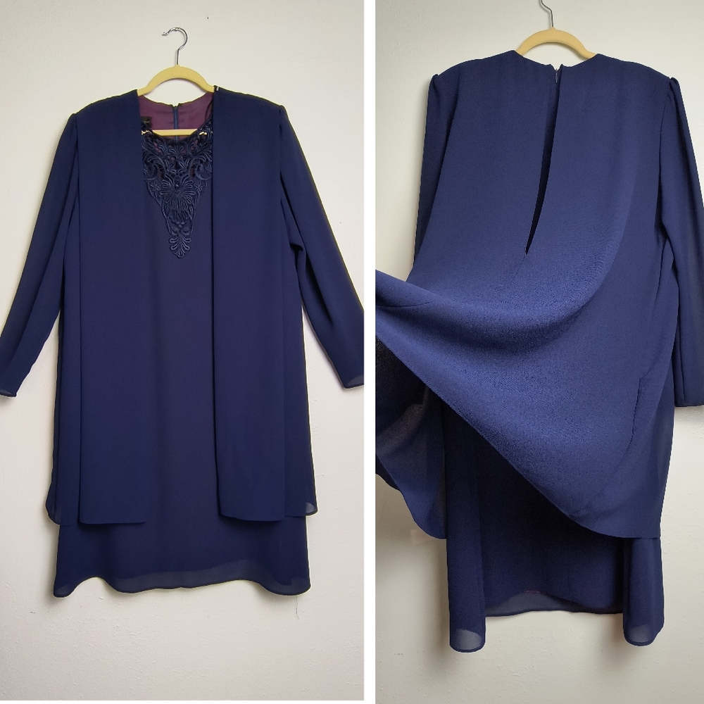 Scott Mc Clintock Chiffon Mother Of The Bride Dress Size 18 Solid Blue